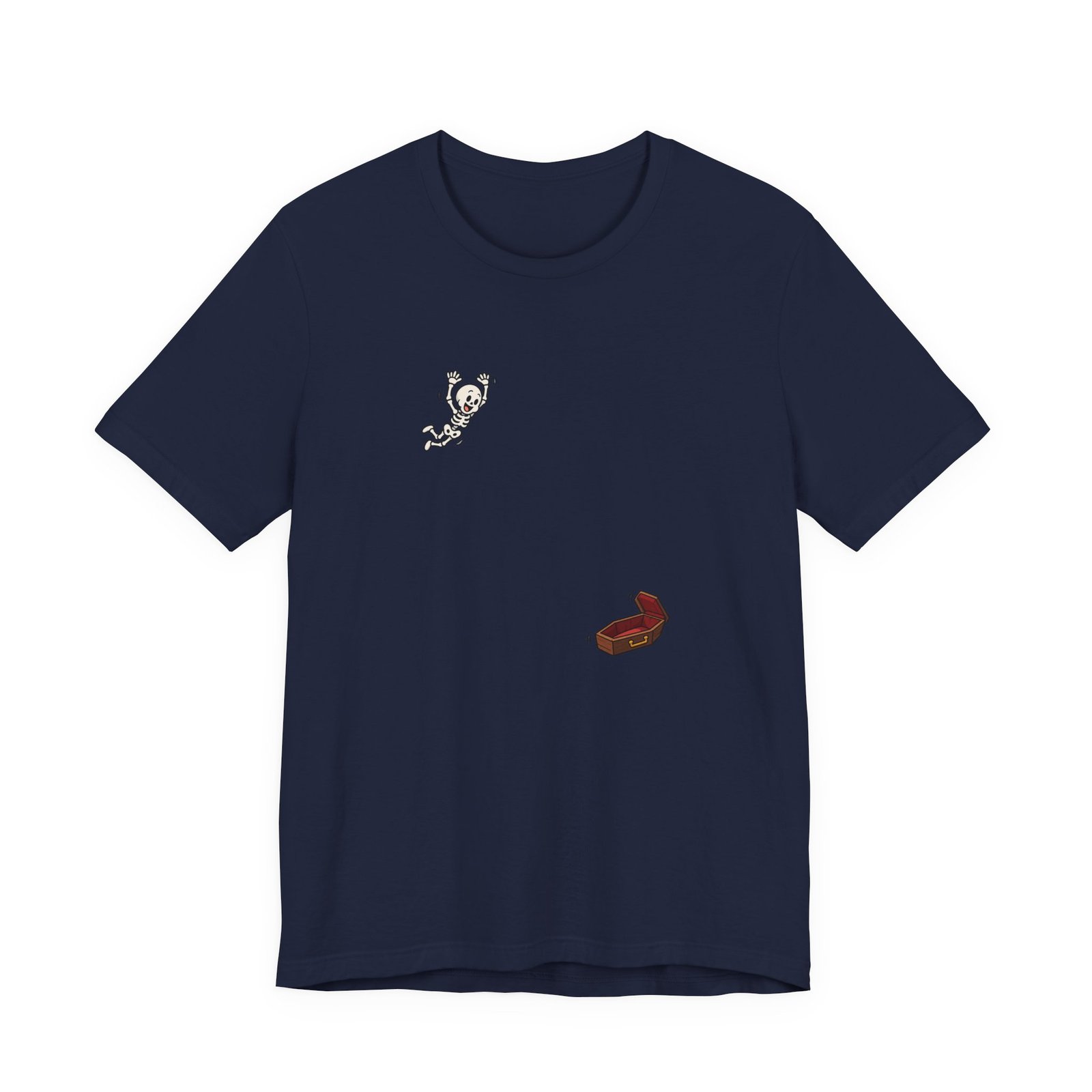 Funny Skeleton Jumping Into Coffin Halloween Humor Graphic Tee - Image 21