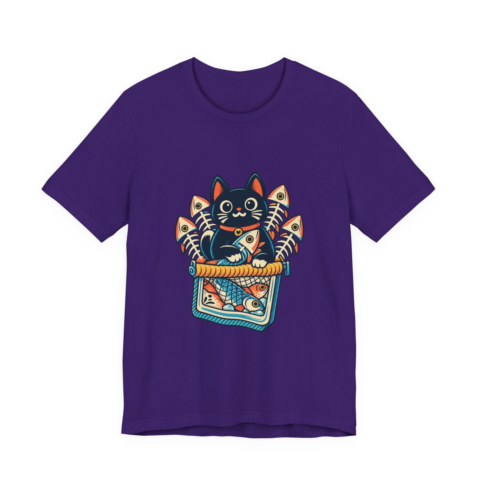 Cute Cat Sardine Fish Crate Cartoon Graphic Tee - Image 37