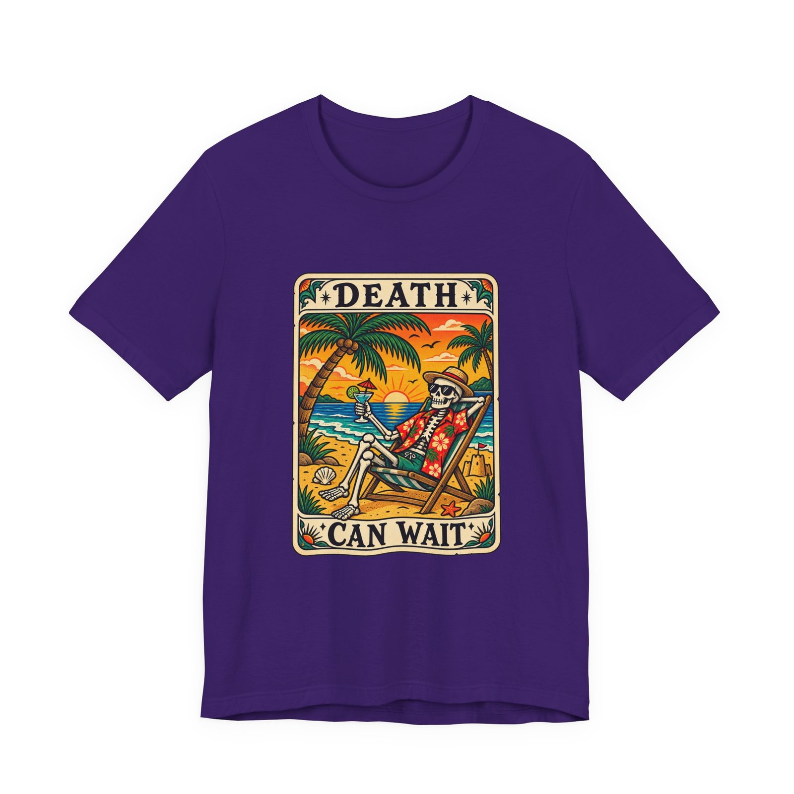 Beach Vacation Skeleton Tarot Card Humor Graphic Tee - Image 25