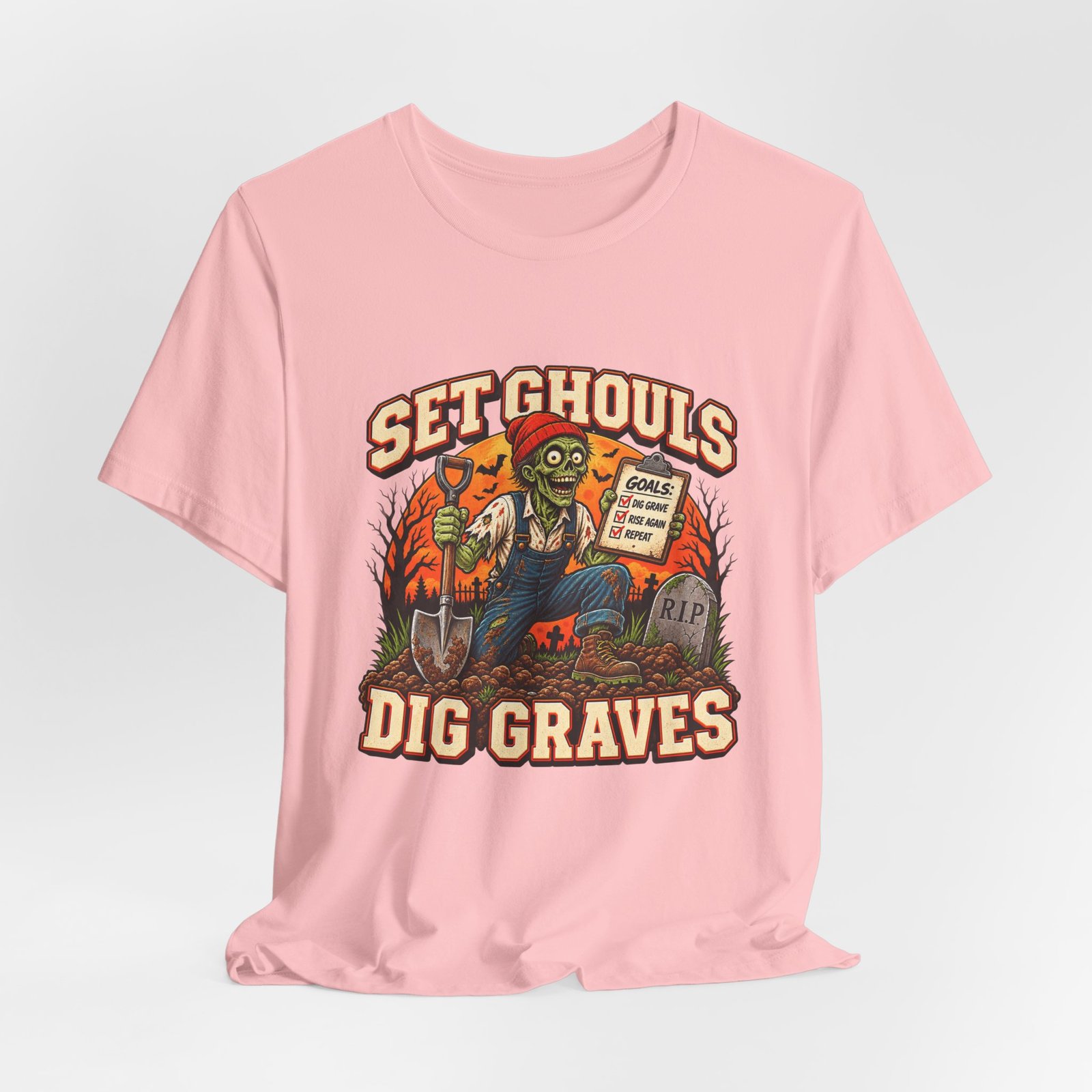 Set Ghouls Dig Graves Zombie Halloween Tee - Image 16