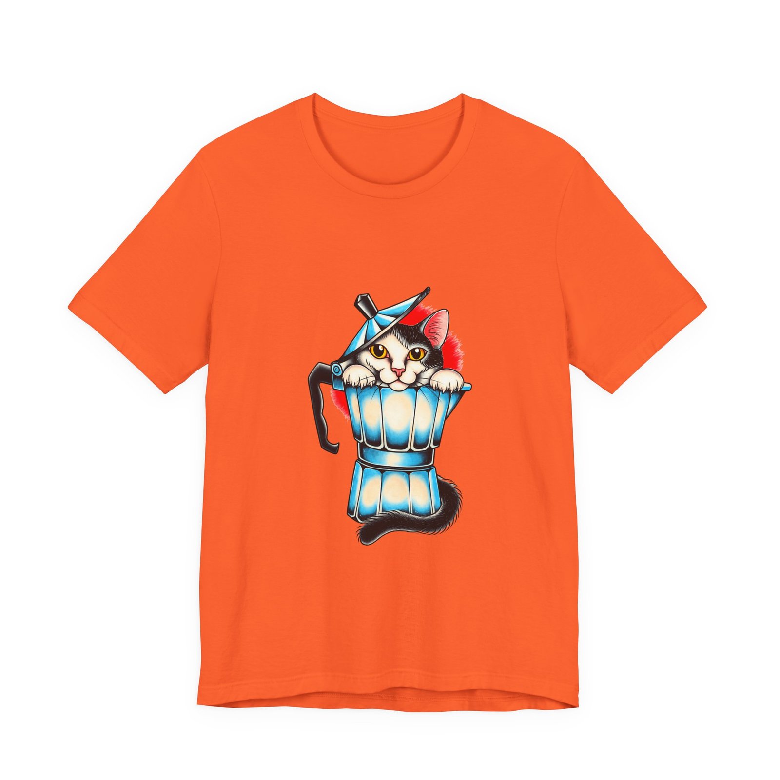 Cute Cat In Blue Moka Pot Coffee Lover Art Graphic Tee - Image 5