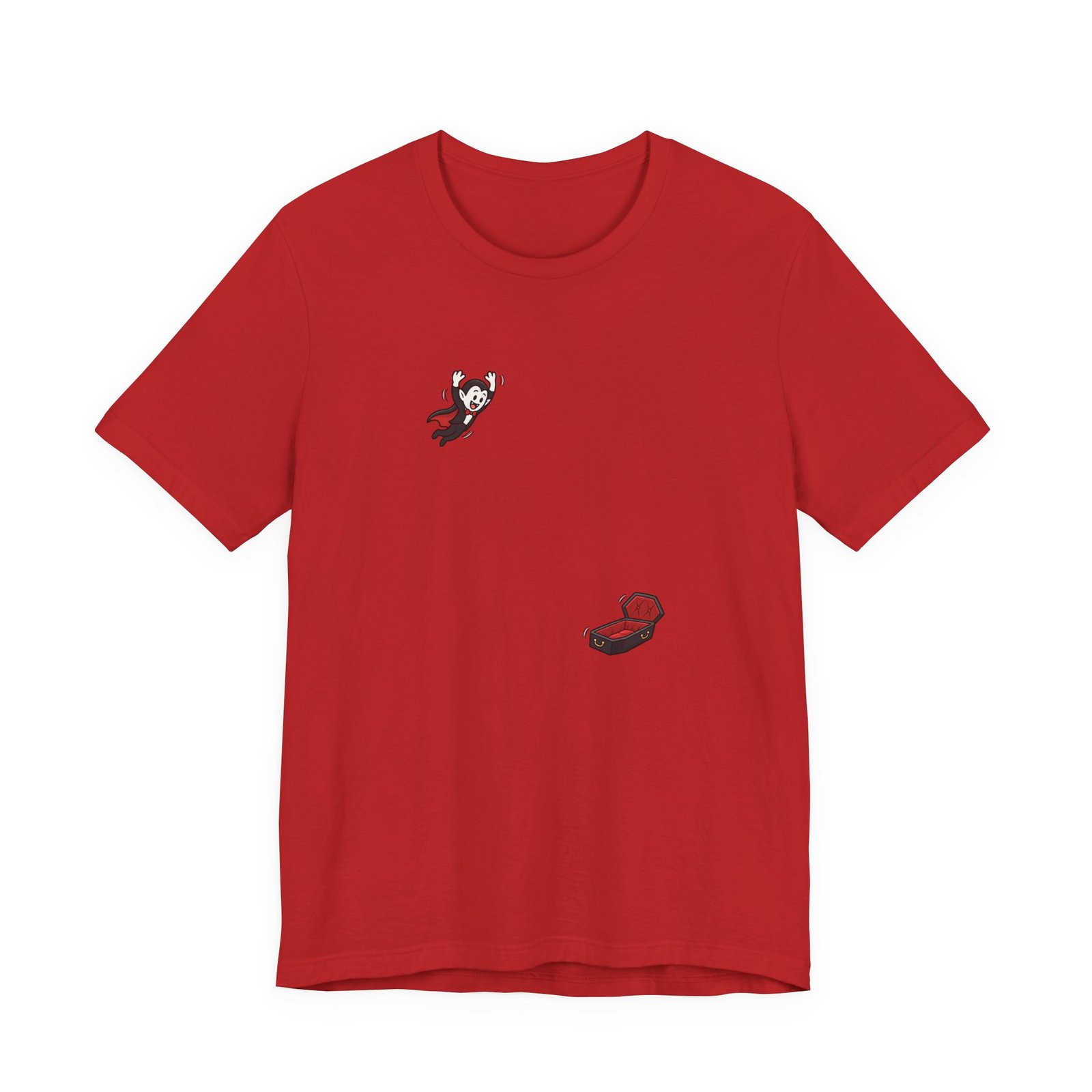 Cute Cartoon Vampire Jumping Into Coffin Halloween Graphic Tee - Image 29