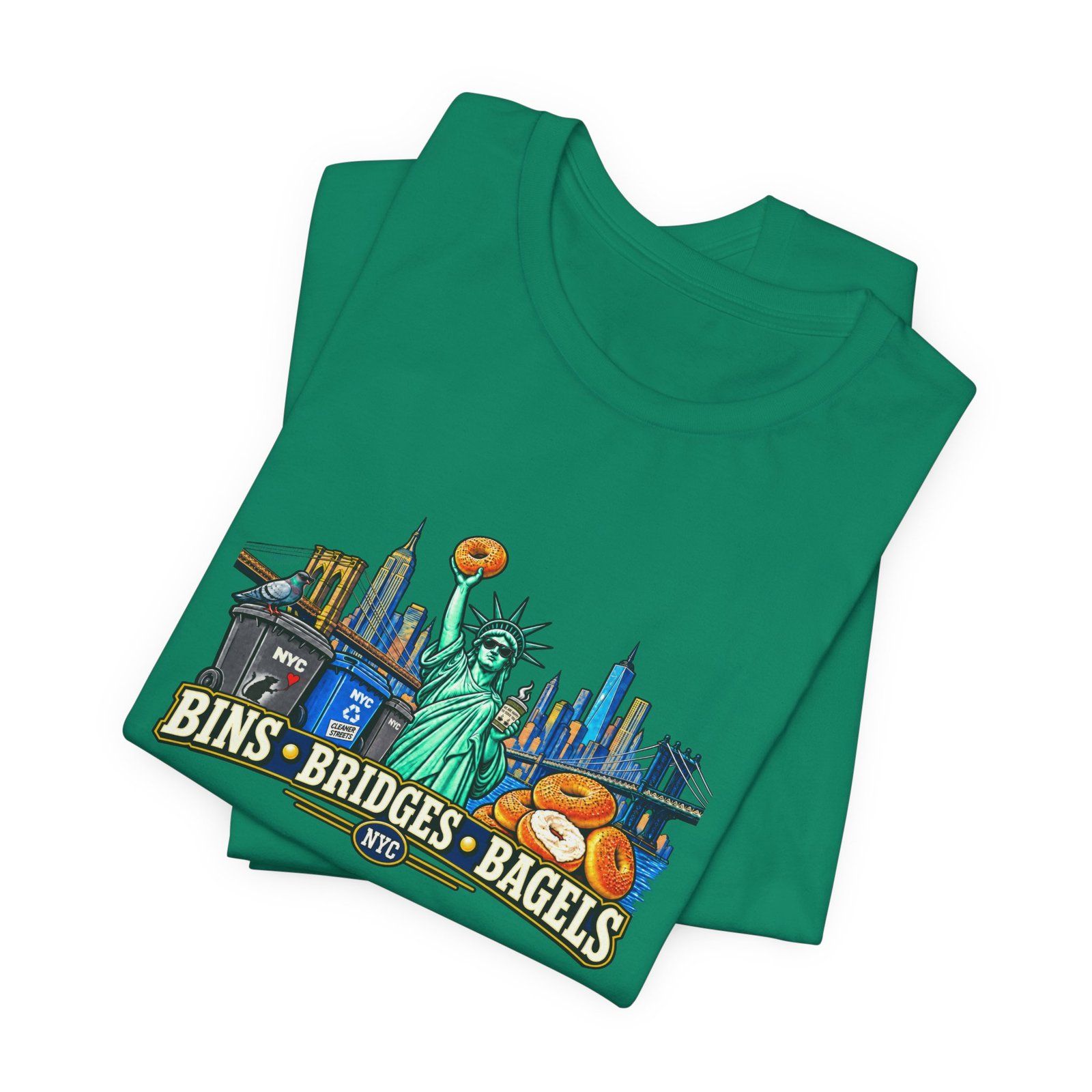 NYC Cleaner Streets Liberty Bagels Bridges Bins Graphic Tee - Image 27