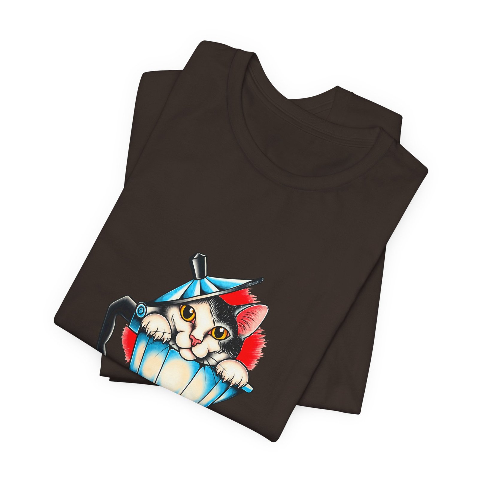 Cute Cat In Blue Moka Pot Coffee Lover Art Graphic Tee - Image 11