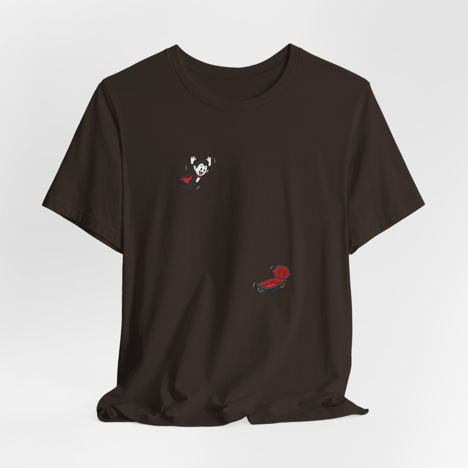 Cute Cartoon Vampire Jumping Into Coffin Halloween Graphic Tee - Image 4