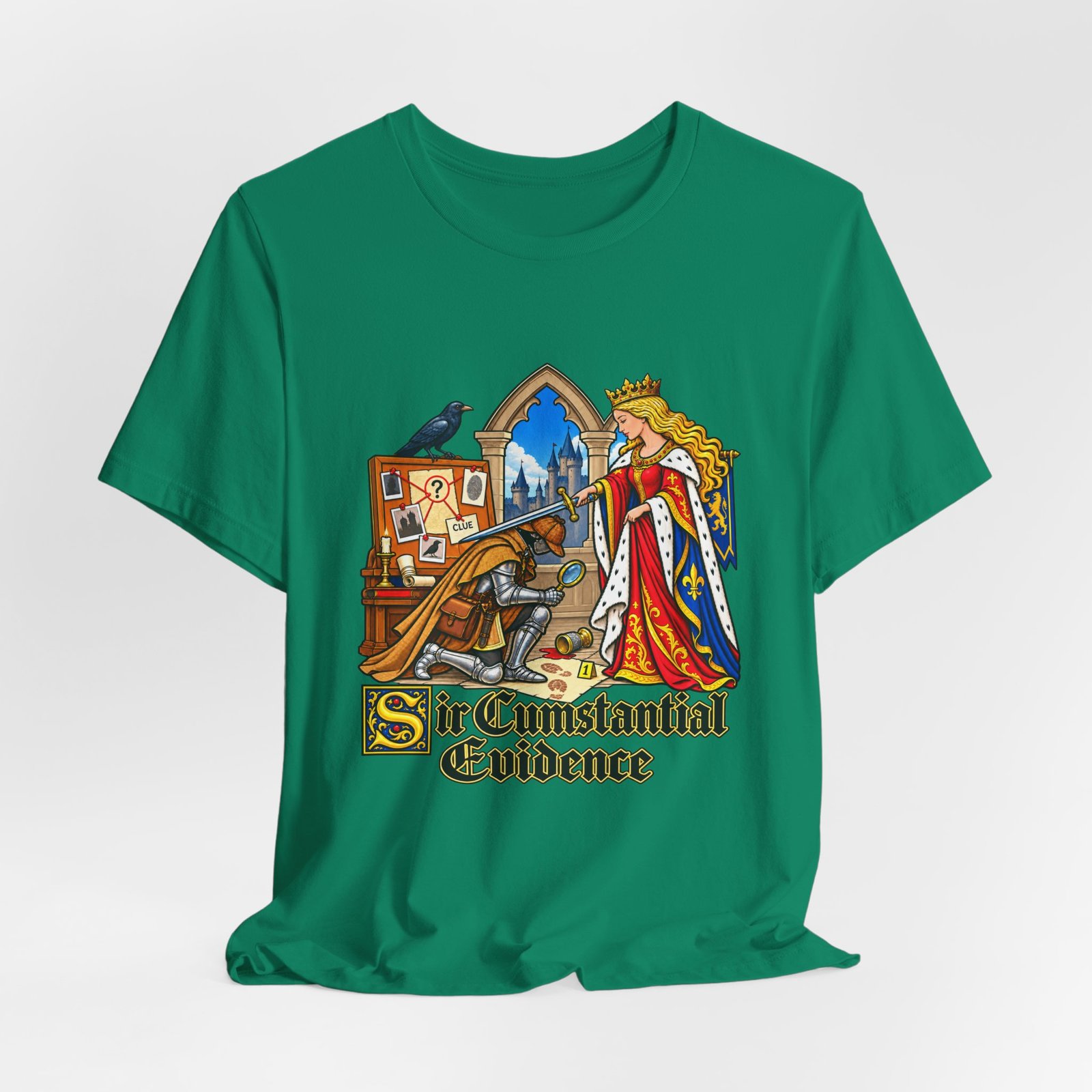 Sir Cumstantial Evidence Medieval Mystery Graphic Tee - Image 28