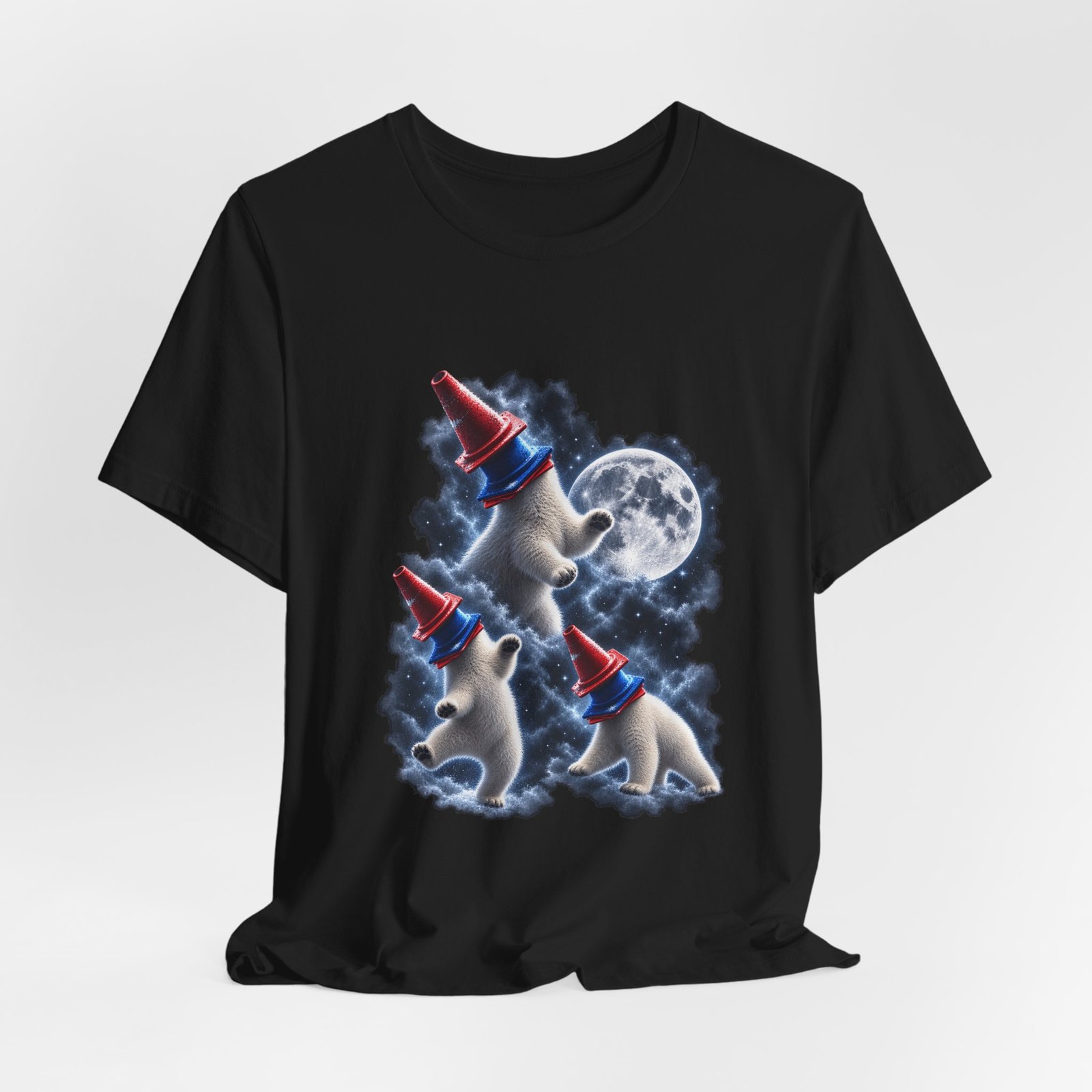 Surreal Polar Bears With Traffic Cones Moon Humor Graphic Tee - Image 8
