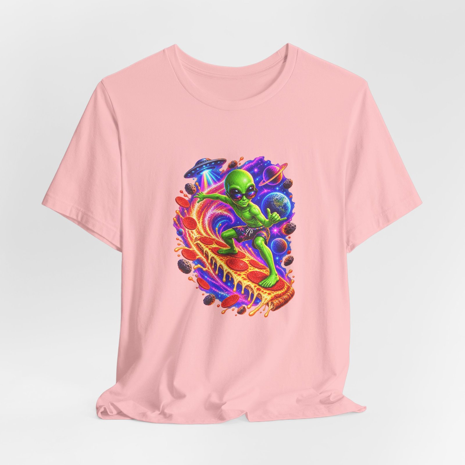 Alien Pizza Space Surfer Graphic Tee - Image 44