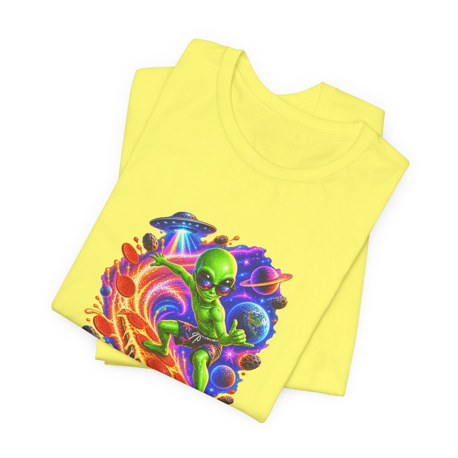 Alien Pizza Space Surfer Graphic Tee - Image 19