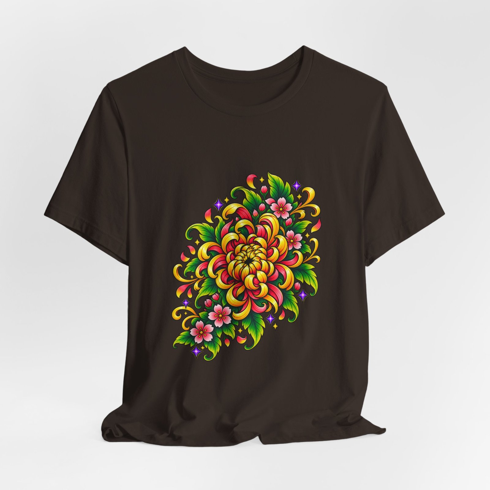 Vivid Chrysanthemum Floral Blossom Graphic Tee - Image 12
