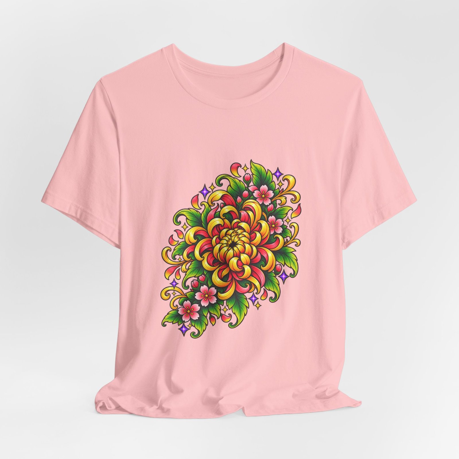 Vivid Chrysanthemum Floral Blossom Graphic Tee - Image 44
