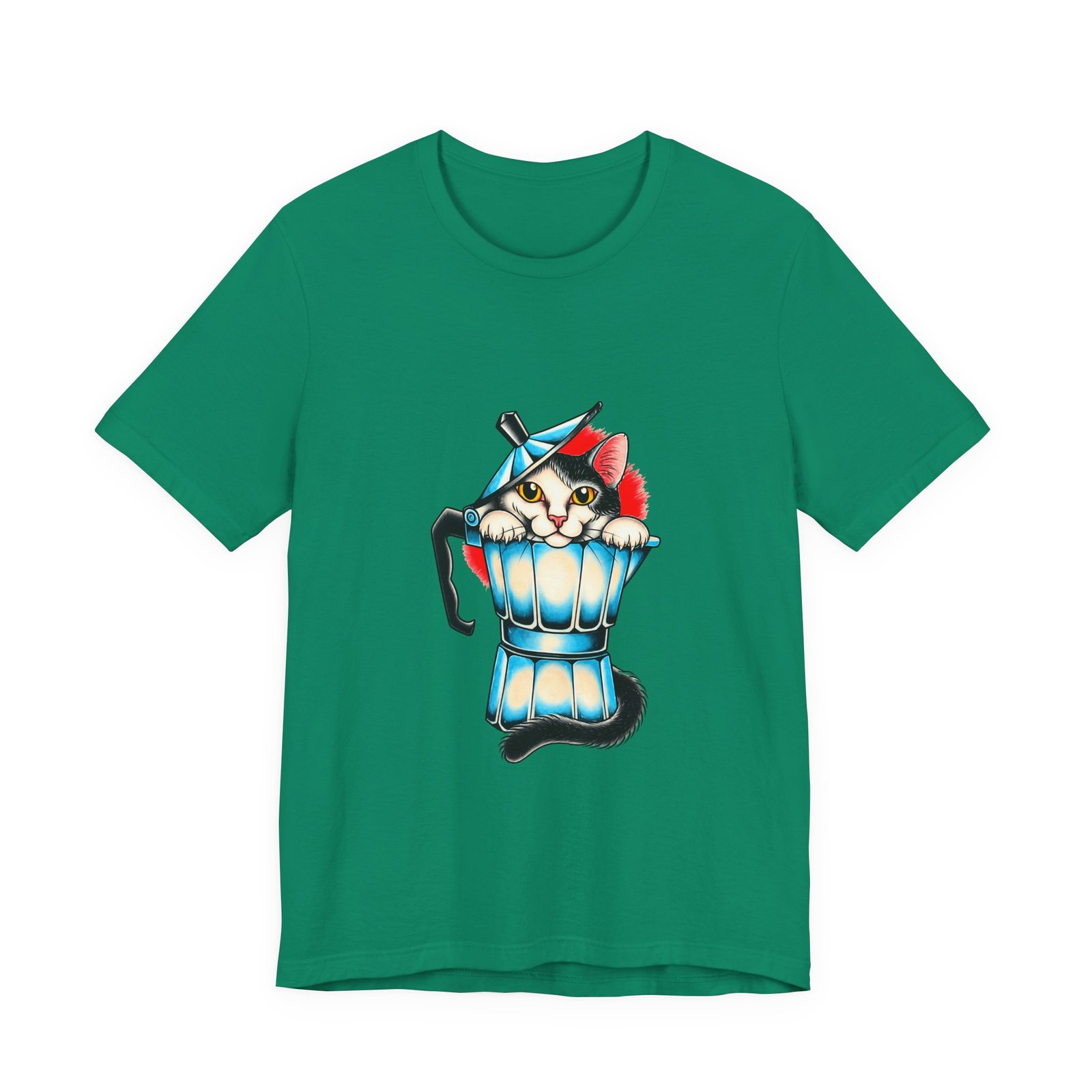 Cute Cat In Blue Moka Pot Coffee Lover Art Graphic Tee - Image 25