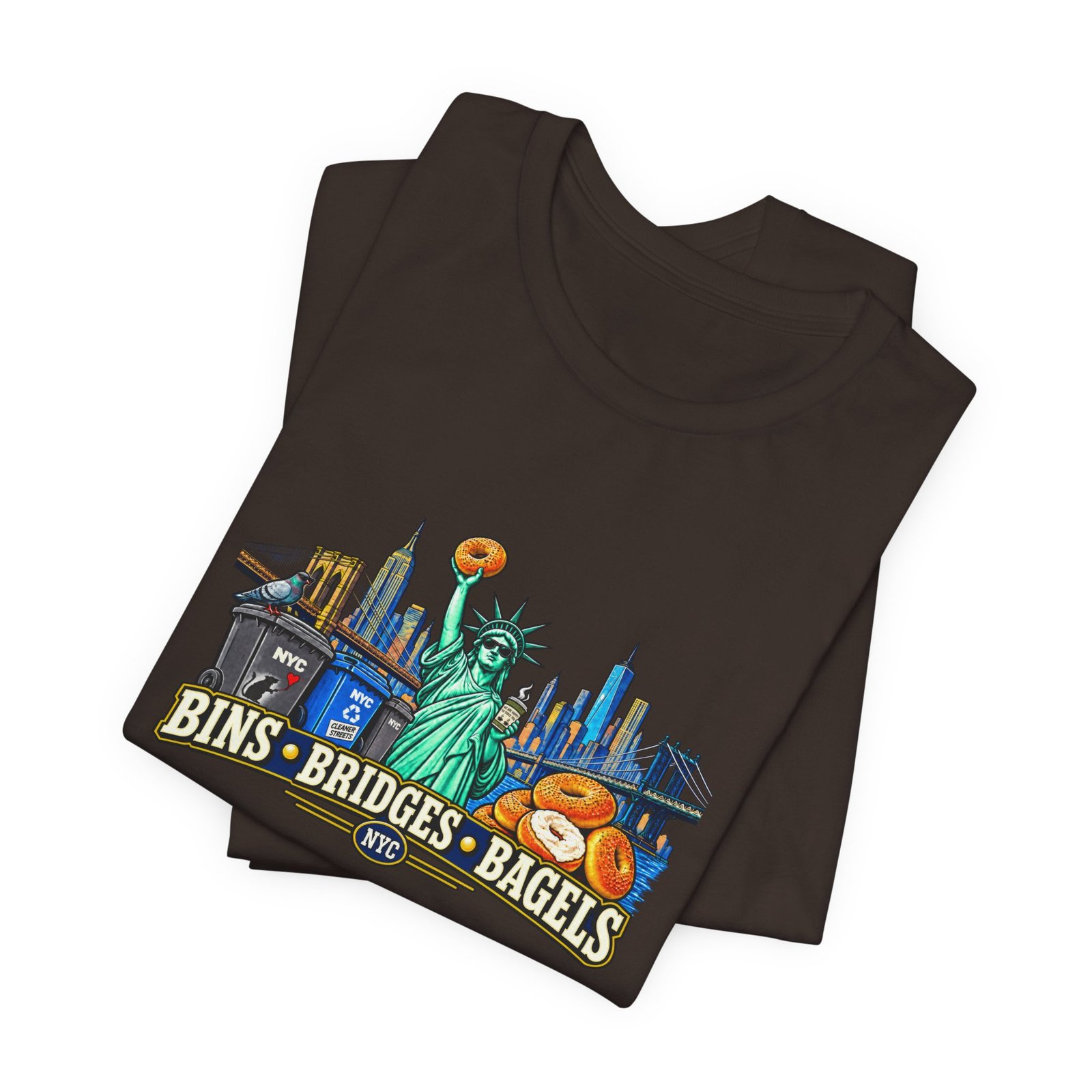 NYC Cleaner Streets Liberty Bagels Bridges Bins Graphic Tee - Image 11