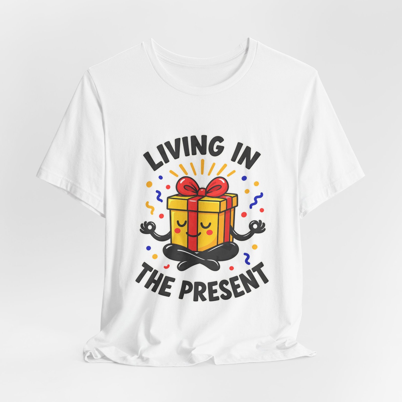Living In The Present Meditating Gift Birthday Pun Graphic Tee - Image 4