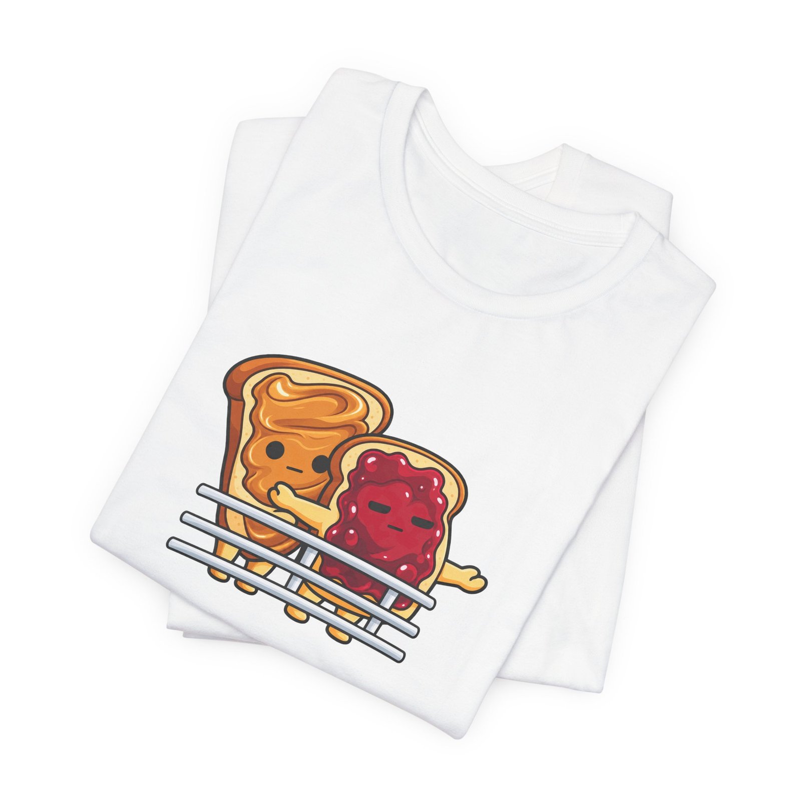 Cute Peanut Butter Jelly On Toast Lovers Ship Pose Graphic Tee - Image 3