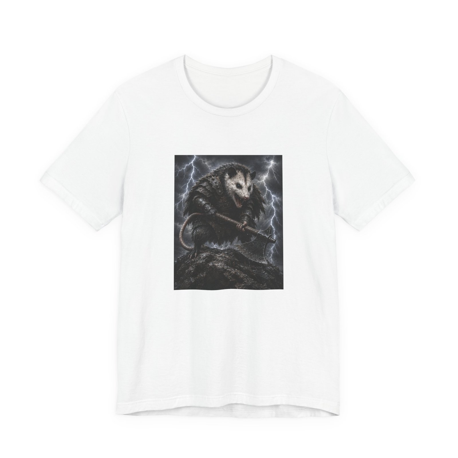 Opossum Warrior With Axe Lightning Storm Graphic Tee