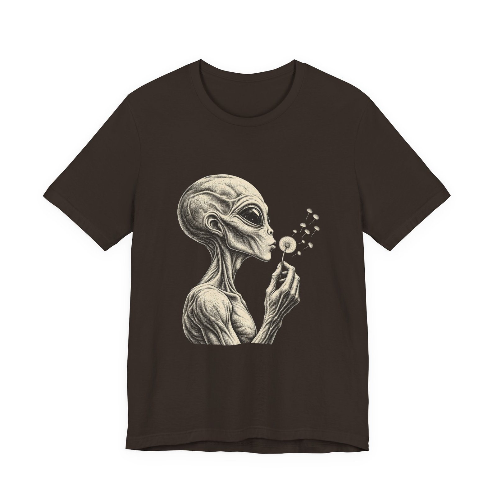 Alien Blowing Dandelion Seeds Wishful Extraterrestrial Wonder Tee - Image 9