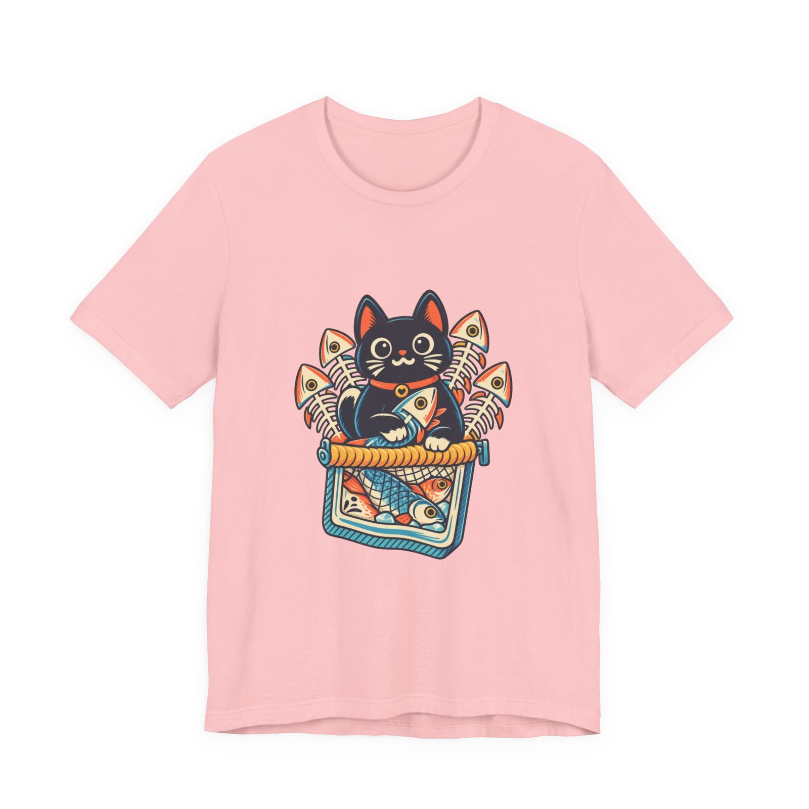 Cute Cat Sardine Fish Crate Cartoon Graphic Tee - Image 41
