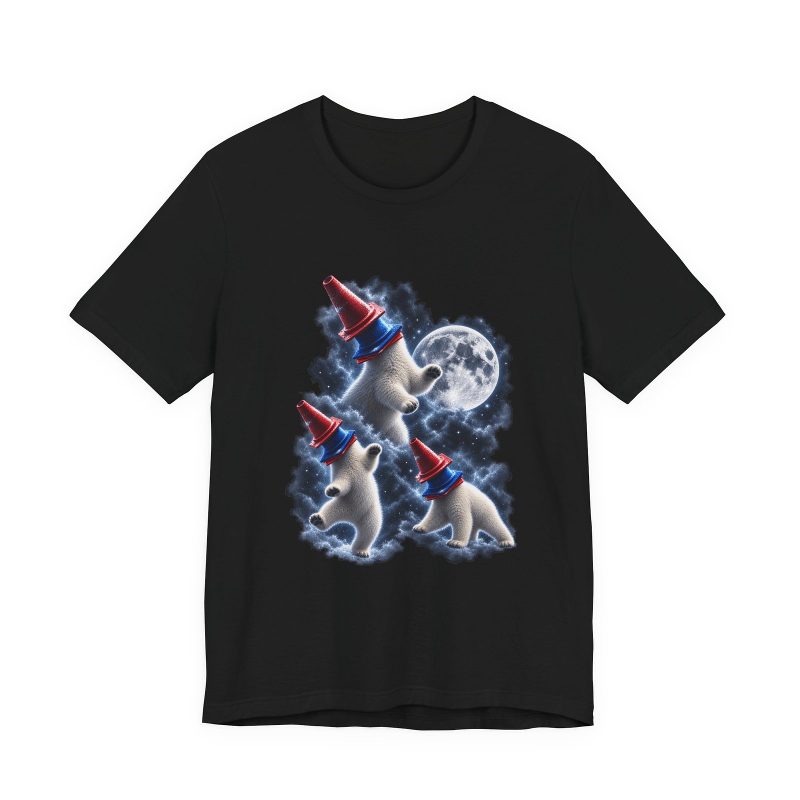 Surreal Polar Bears With Traffic Cones Moon Humor Graphic Tee - Image 5
