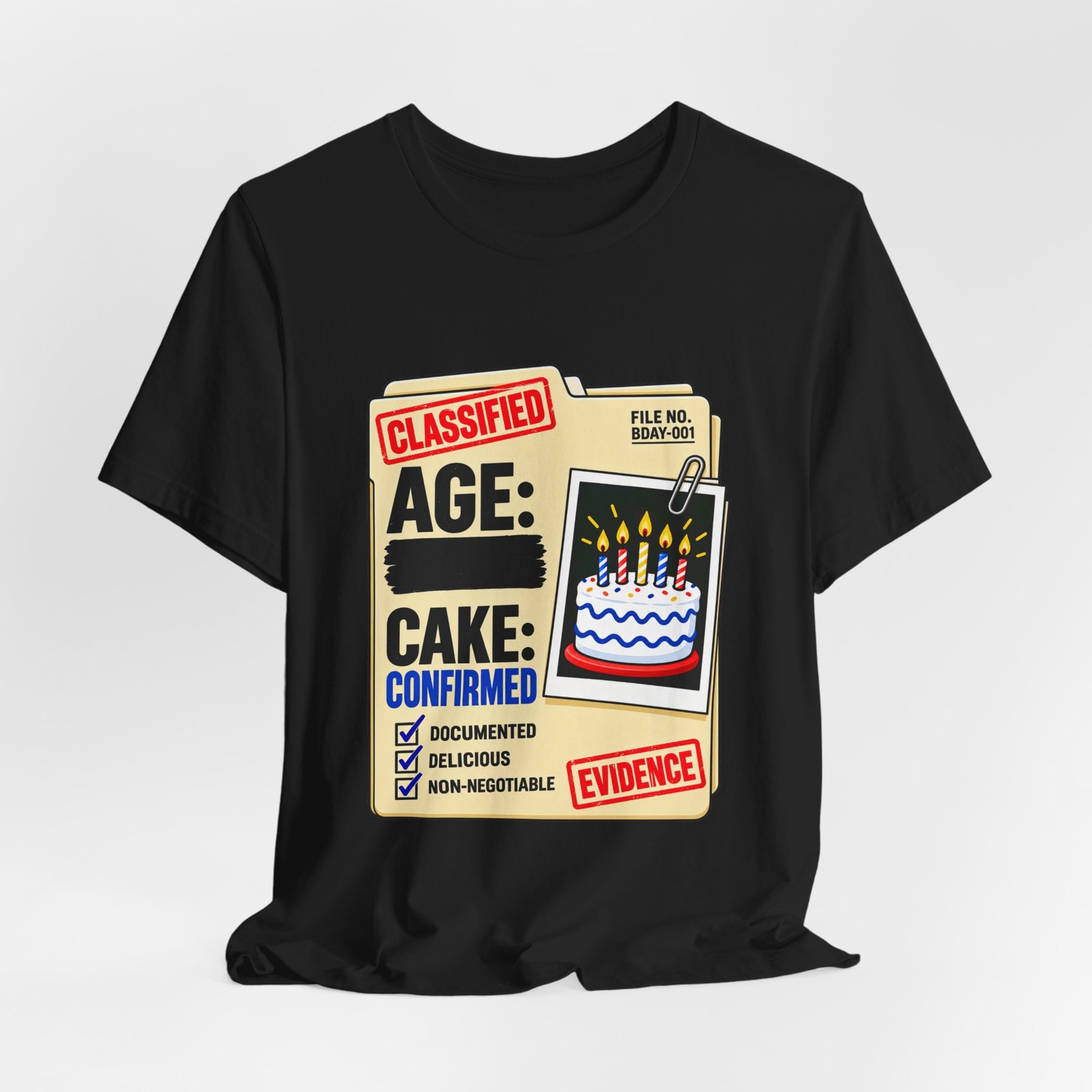 Classified Birthday Cake Funny Case Dossier Graphic Tee - Image 16