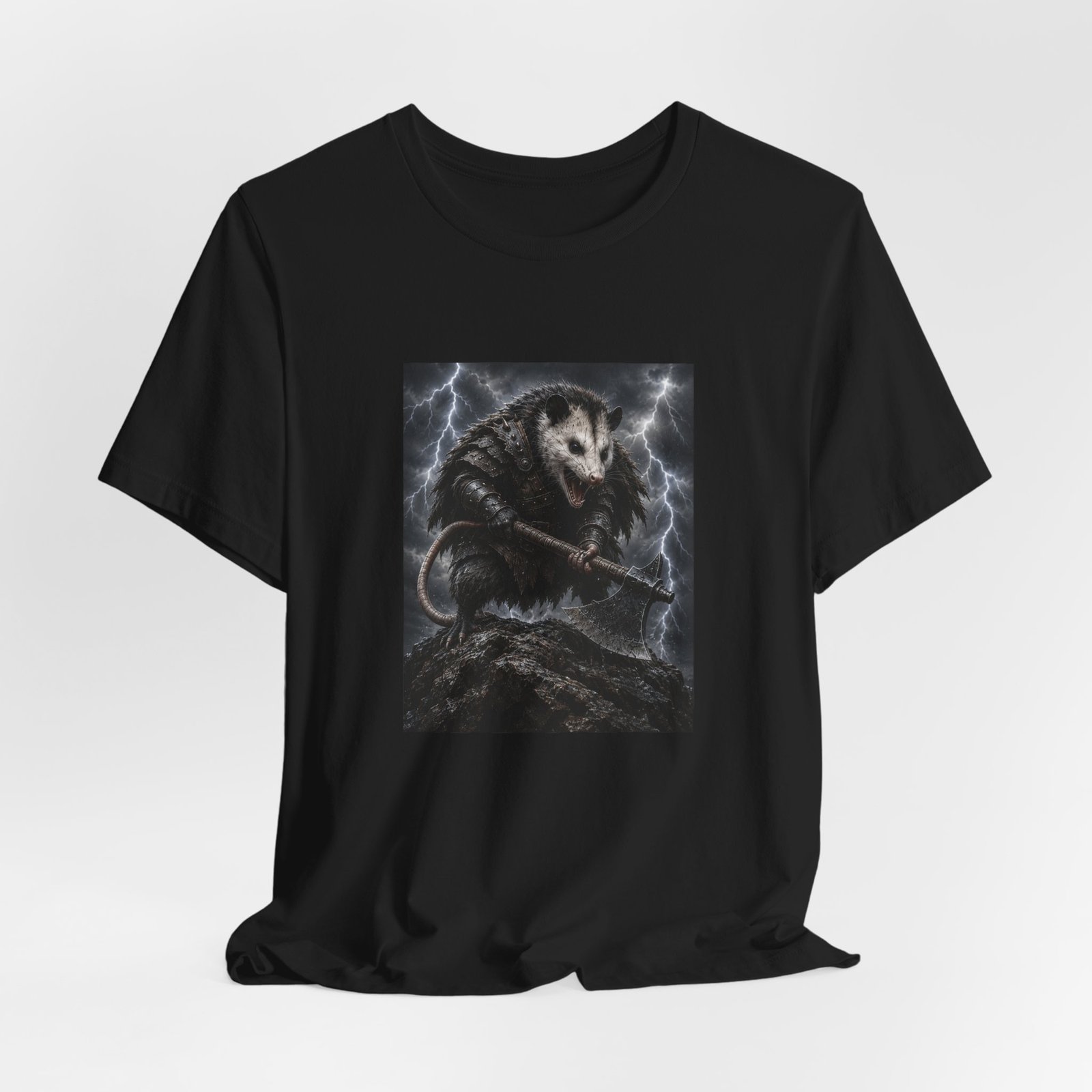 Opossum Warrior With Axe Lightning Storm Graphic Tee - Image 16
