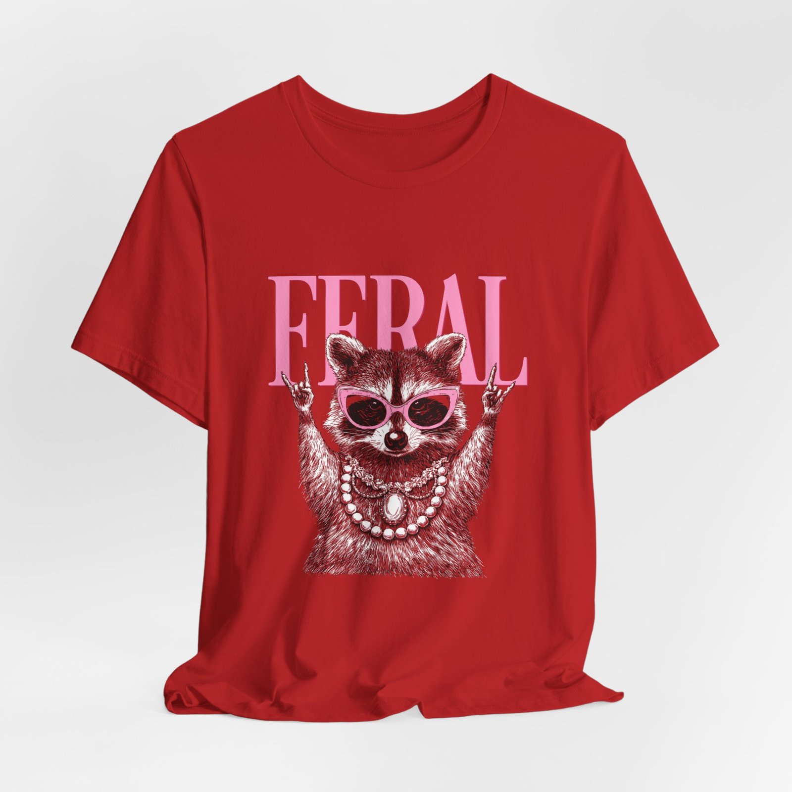 Feral Raccoon Pink Sunglasses Pearl Attitude Graphic Tee - Image 48