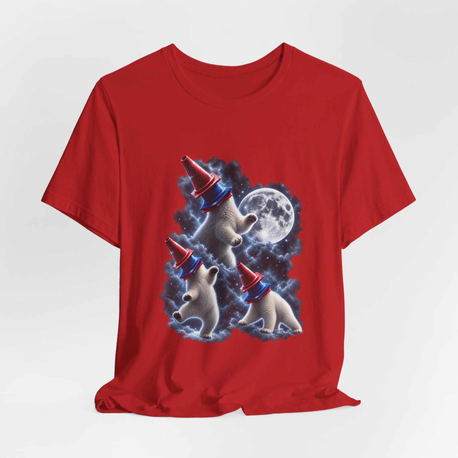 Surreal Polar Bears With Traffic Cones Moon Humor Graphic Tee - Image 32