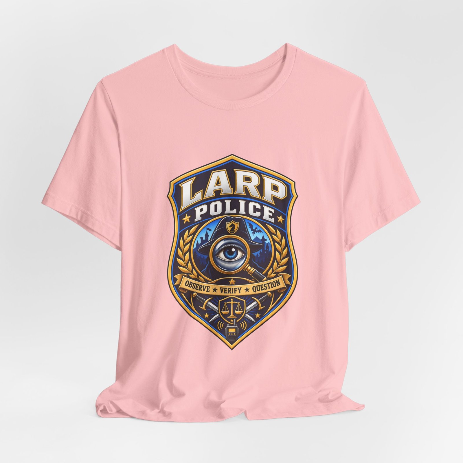 LARP Police Observe Verify Question Badge Tee - Image 44