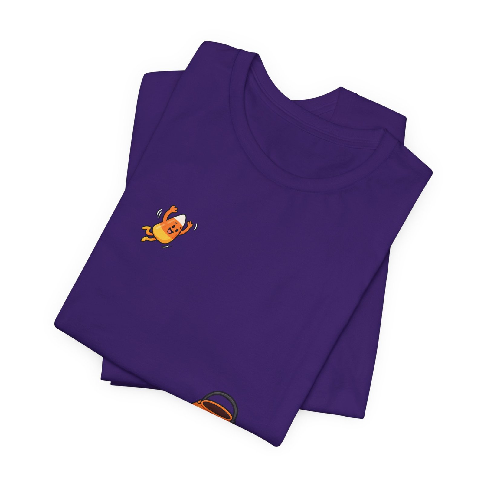 Candy Corn Jumping Into Pumpkin Bucket Halloween Graphic Tee - Image 27
