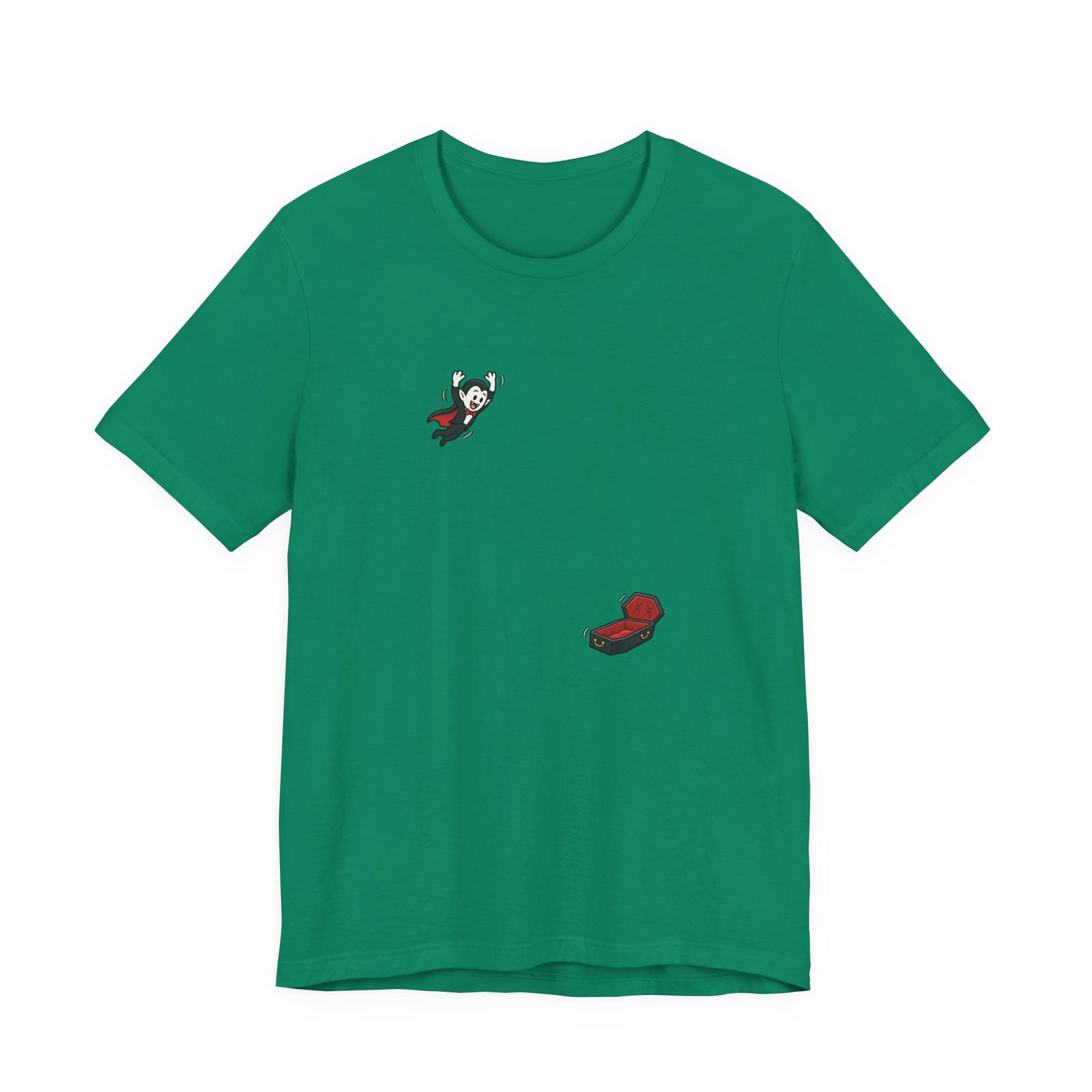 Cute Cartoon Vampire Jumping Into Coffin Halloween Graphic Tee - Image 13