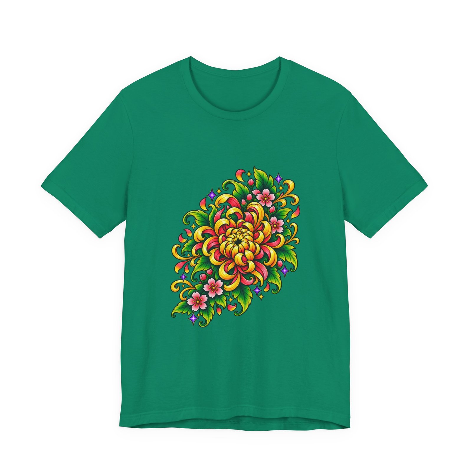 Vivid Chrysanthemum Floral Blossom Graphic Tee - Image 25