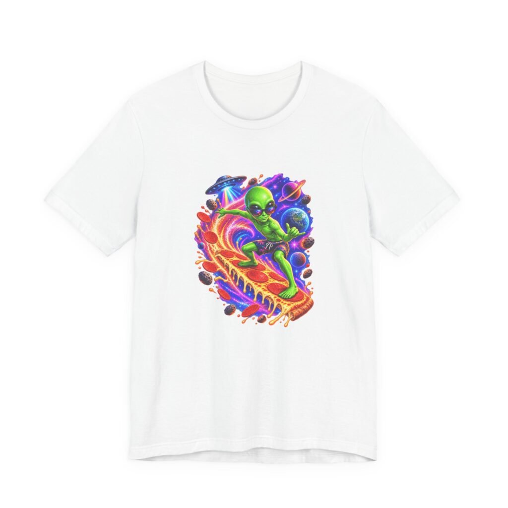 Alien Pizza Space Surfer Graphic Tee