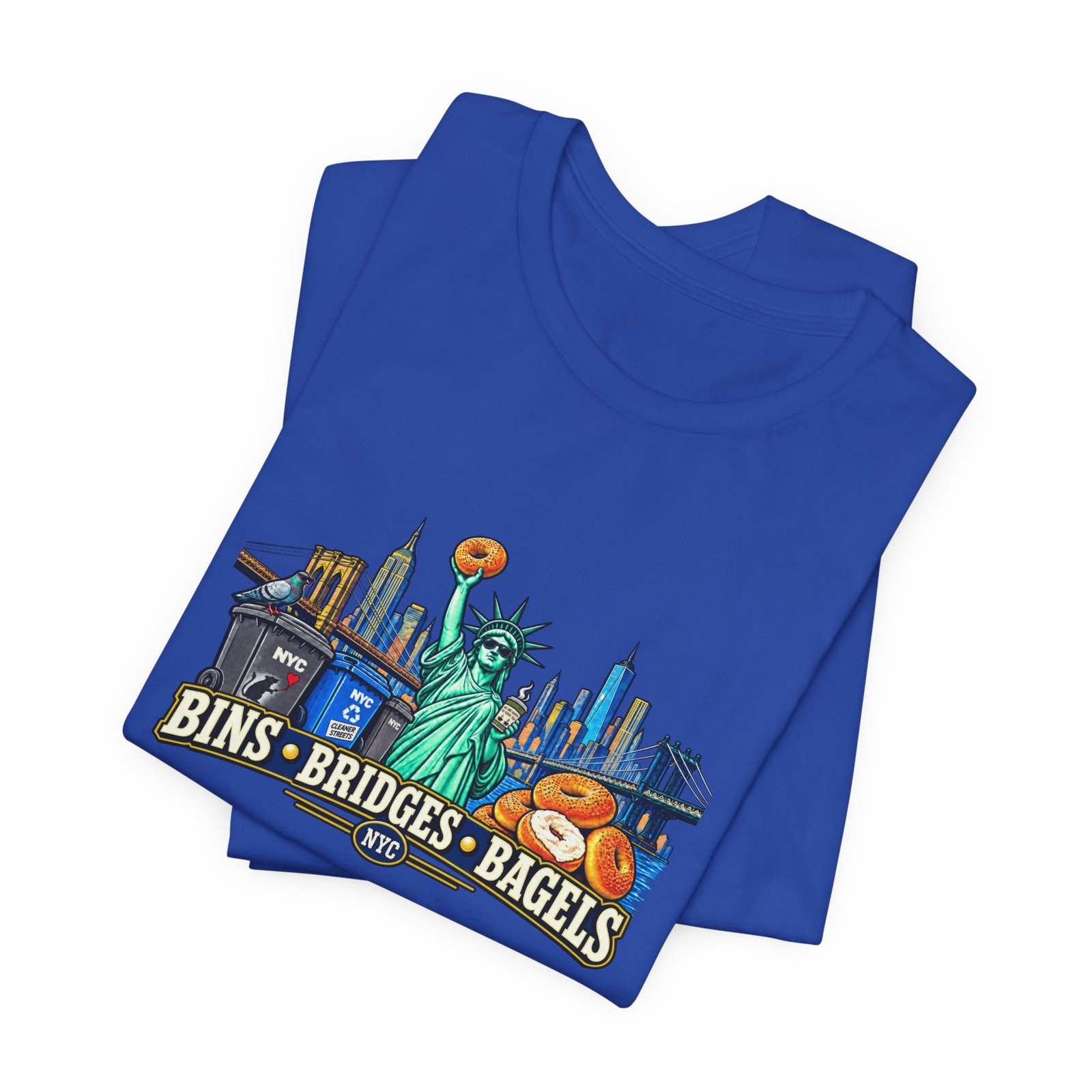 NYC Cleaner Streets Liberty Bagels Bridges Bins Graphic Tee - Image 31