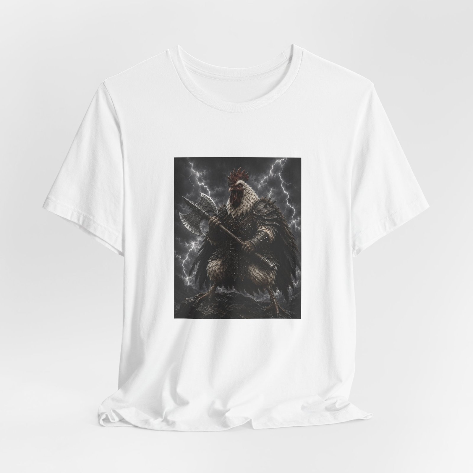 Fantasy Rooster War Lightning Axe Graphic Tee - Image 4