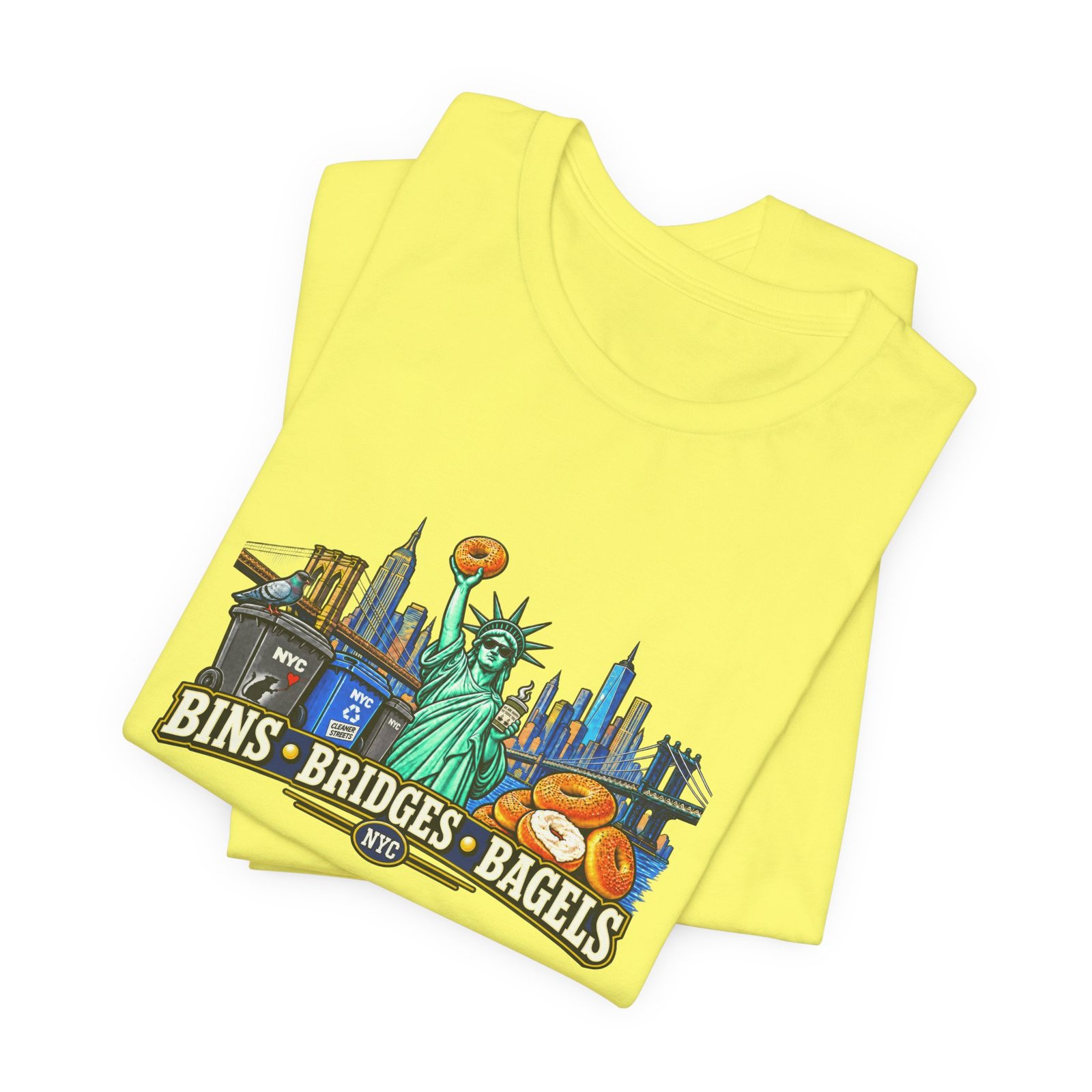 NYC Cleaner Streets Liberty Bagels Bridges Bins Graphic Tee - Image 19
