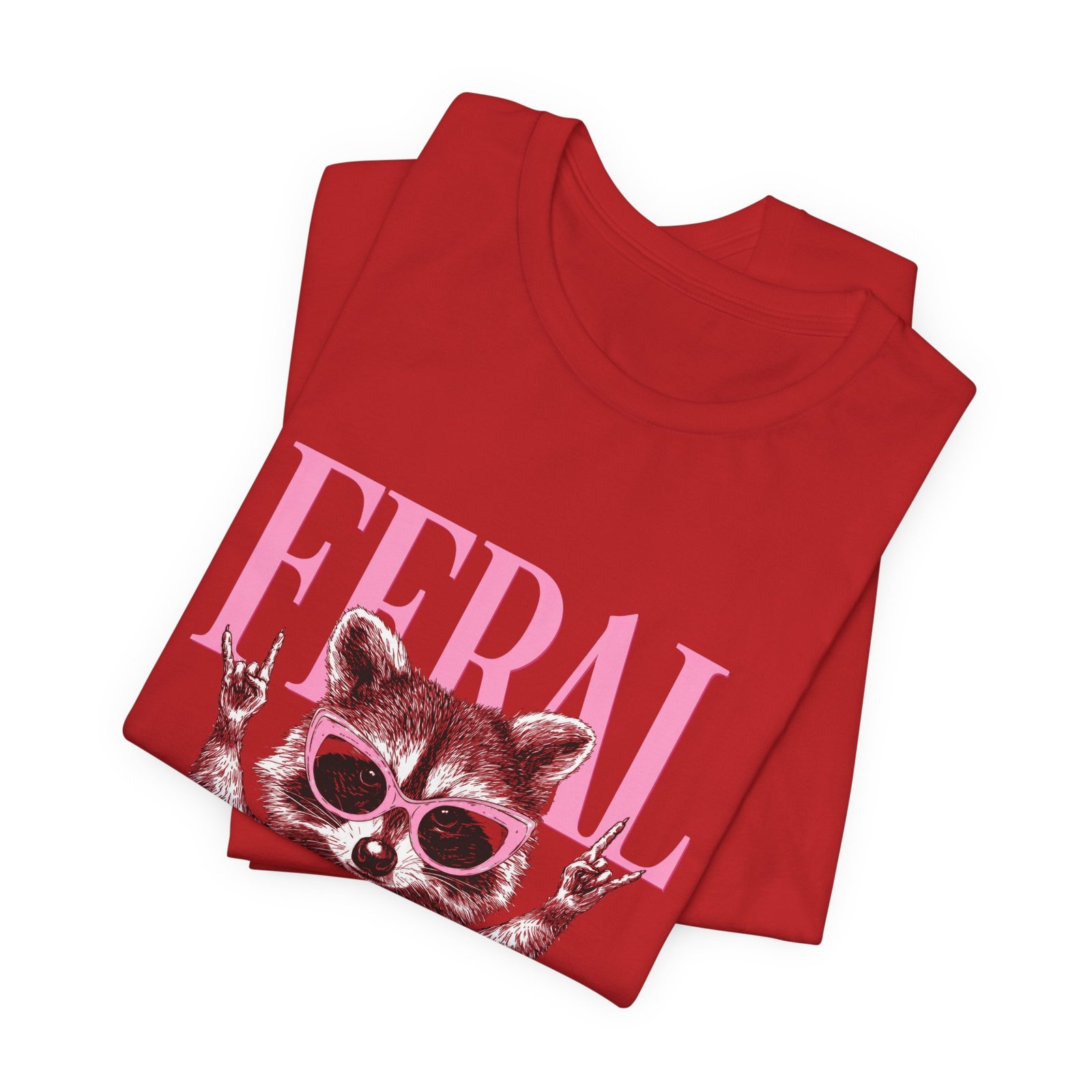 Feral Raccoon Pink Sunglasses Pearl Attitude Graphic Tee - Image 47