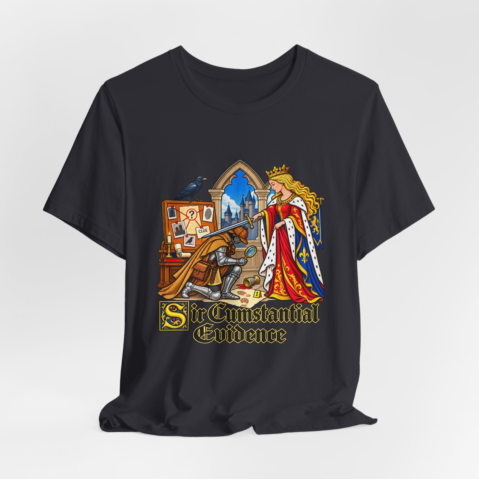 Sir Cumstantial Evidence Medieval Mystery Graphic Tee - Image 24