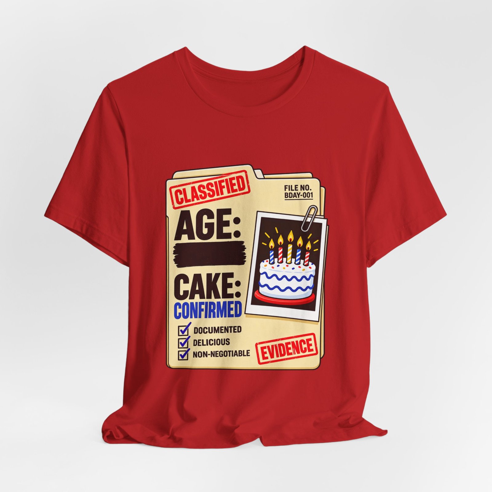 Classified Birthday Cake Funny Case Dossier Graphic Tee - Image 48