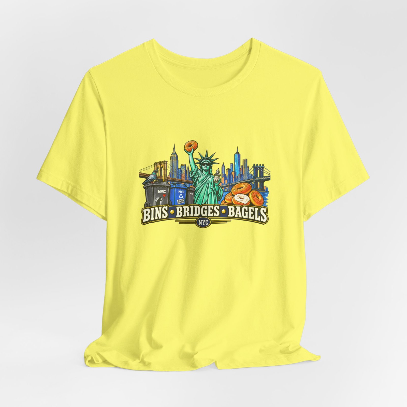 NYC Cleaner Streets Liberty Bagels Bridges Bins Graphic Tee - Image 20