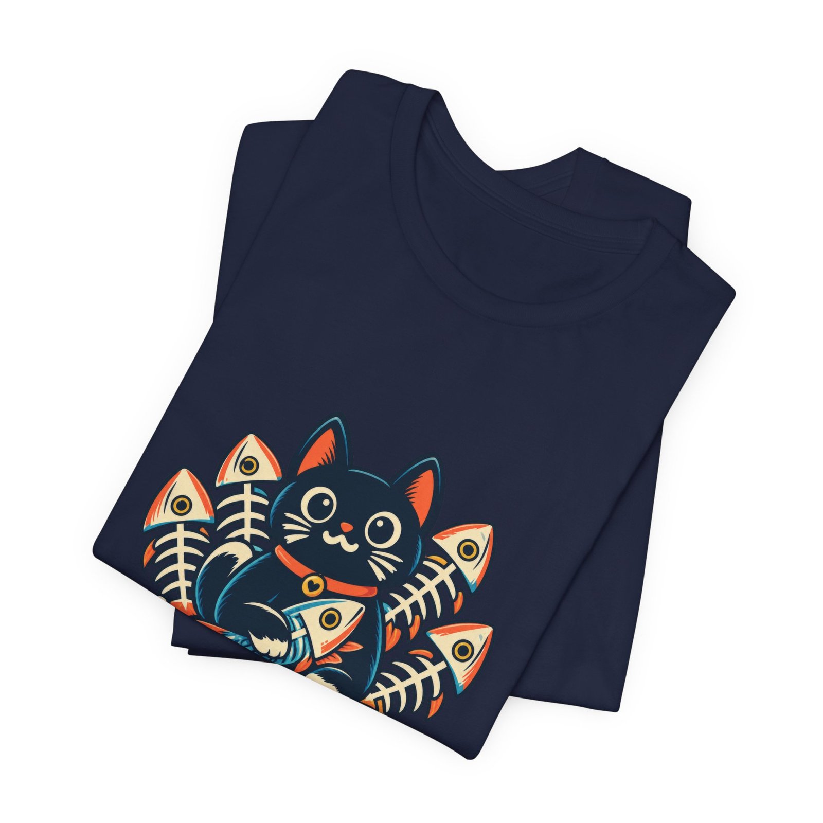Cute Cat Sardine Fish Crate Cartoon Graphic Tee - Image 35