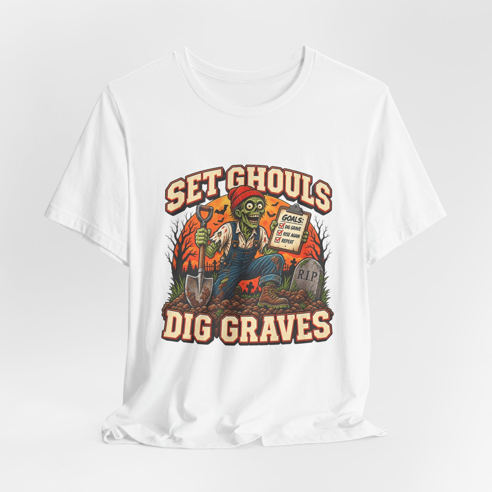 Set Ghouls Dig Graves Zombie Halloween Tee - Image 4