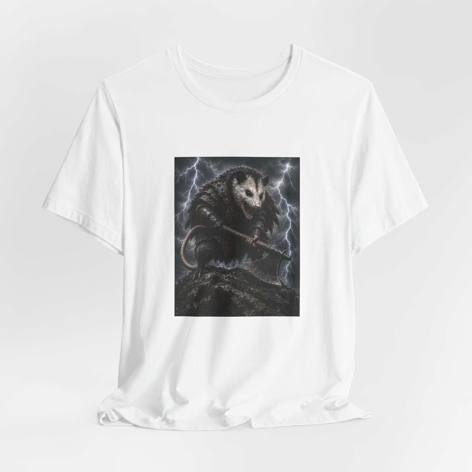 Opossum Warrior With Axe Lightning Storm Graphic Tee - Image 4