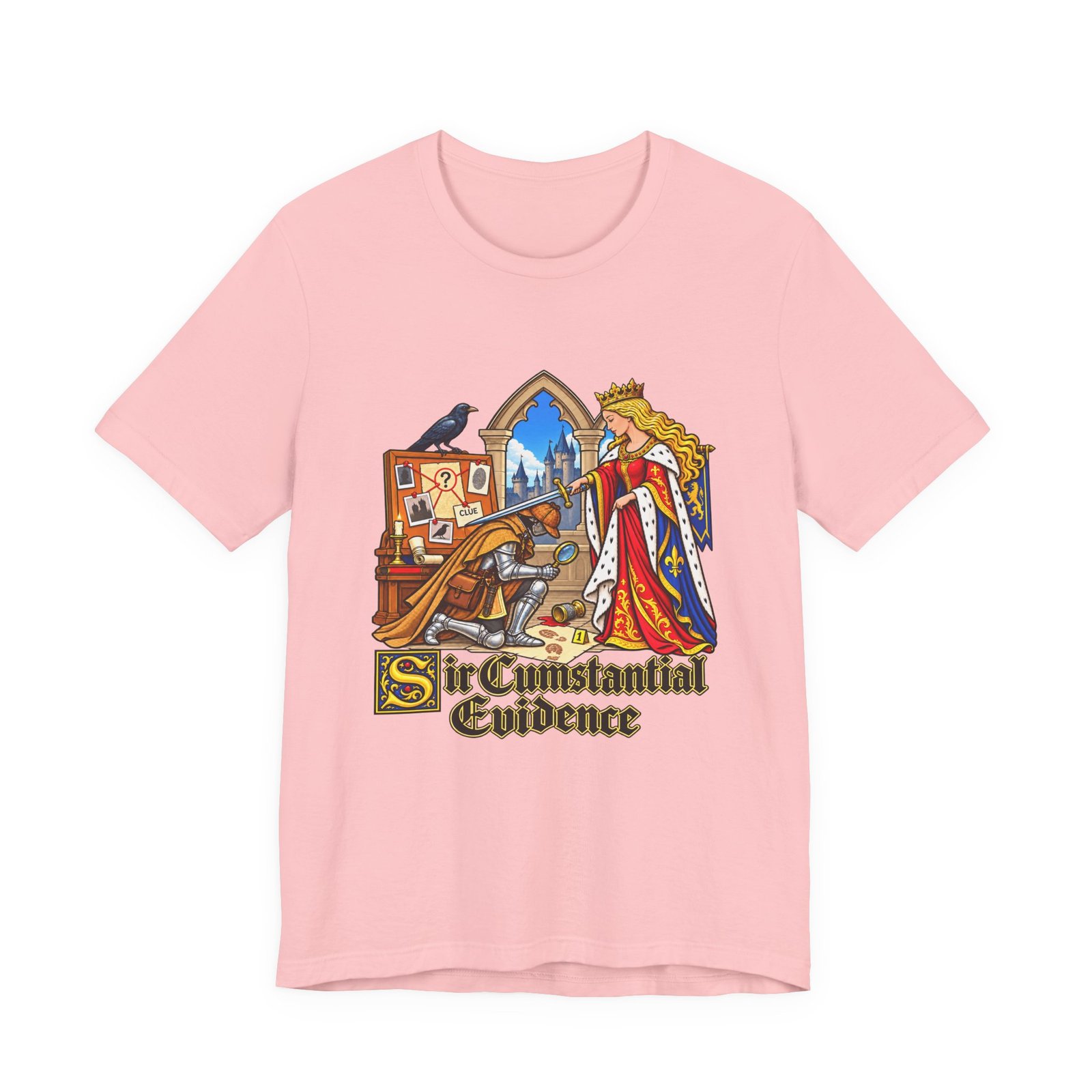 Sir Cumstantial Evidence Medieval Mystery Graphic Tee - Image 41