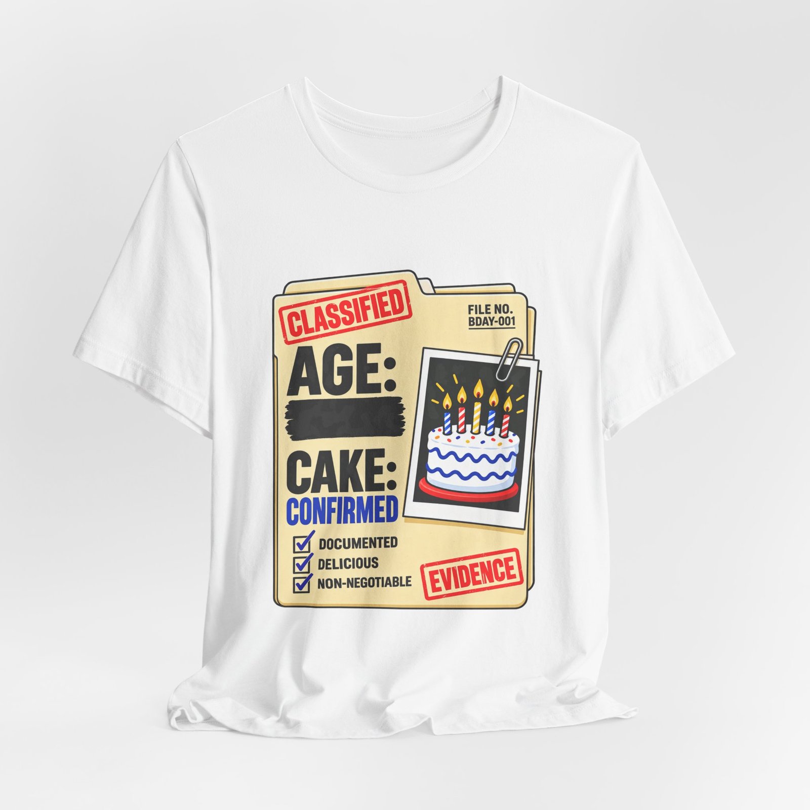 Classified Birthday Cake Funny Case Dossier Graphic Tee - Image 4