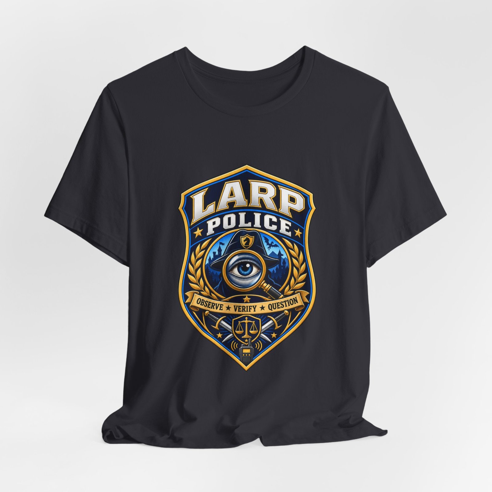 LARP Police Observe Verify Question Badge Tee - Image 24