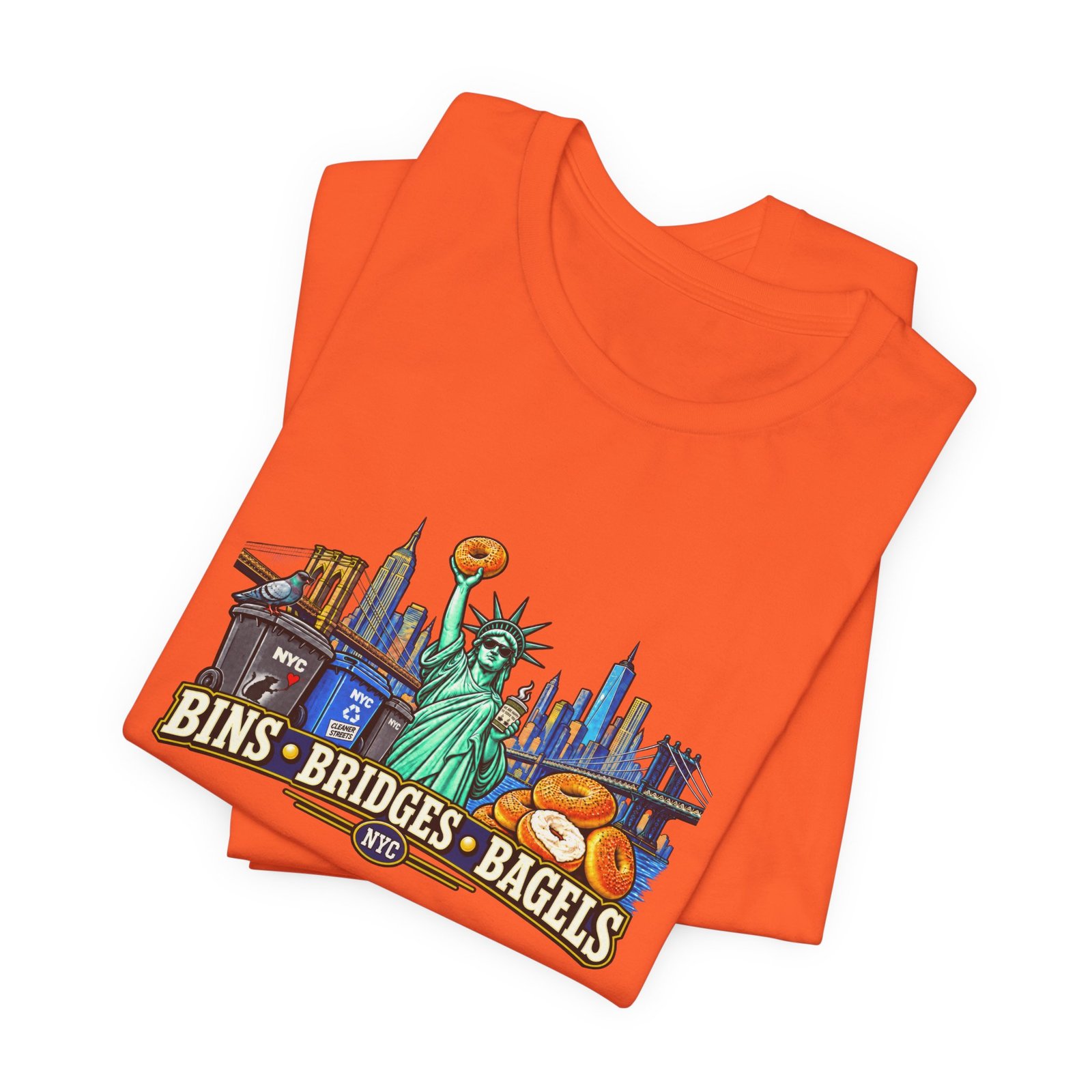 NYC Cleaner Streets Liberty Bagels Bridges Bins Graphic Tee - Image 7
