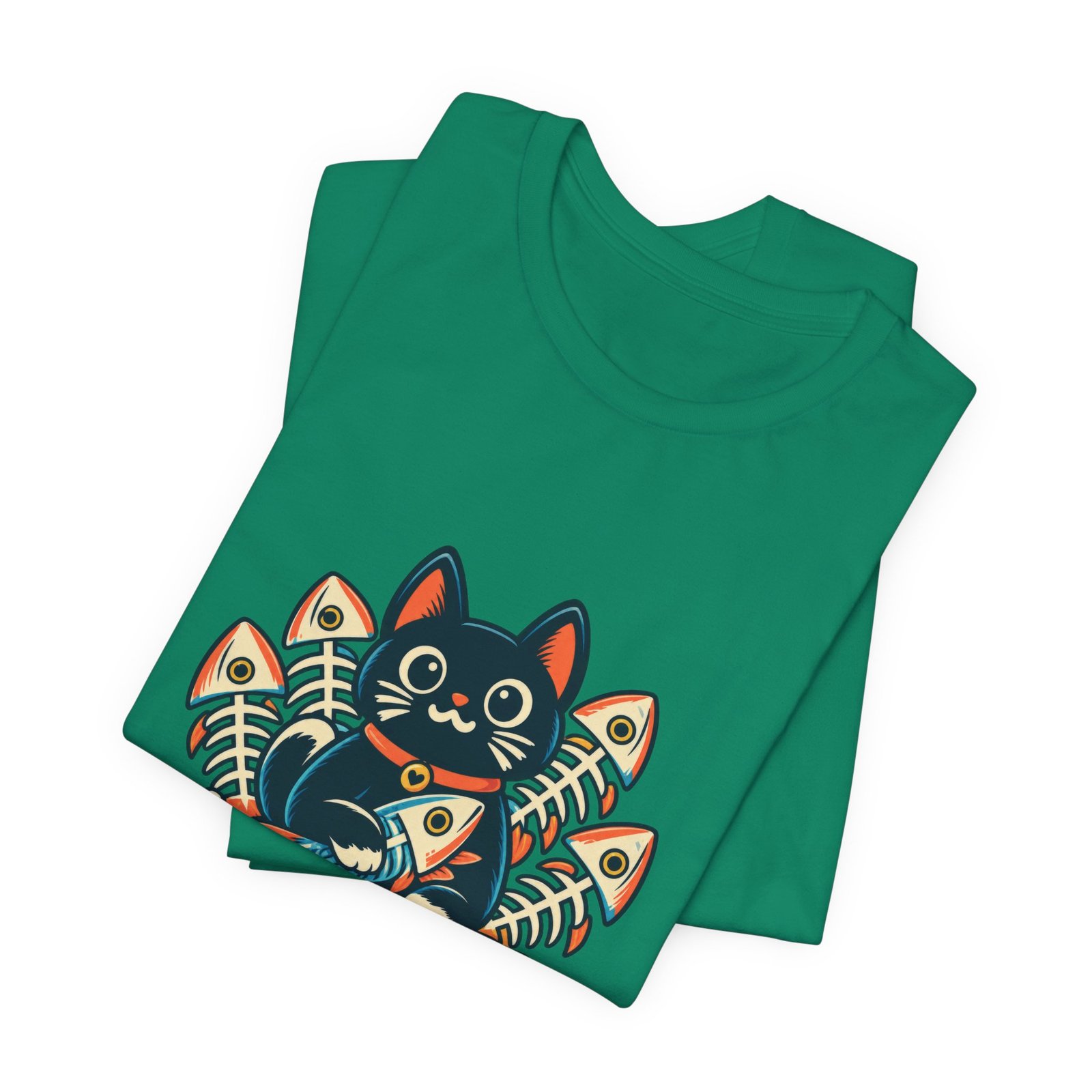 Cute Cat Sardine Fish Crate Cartoon Graphic Tee - Image 27