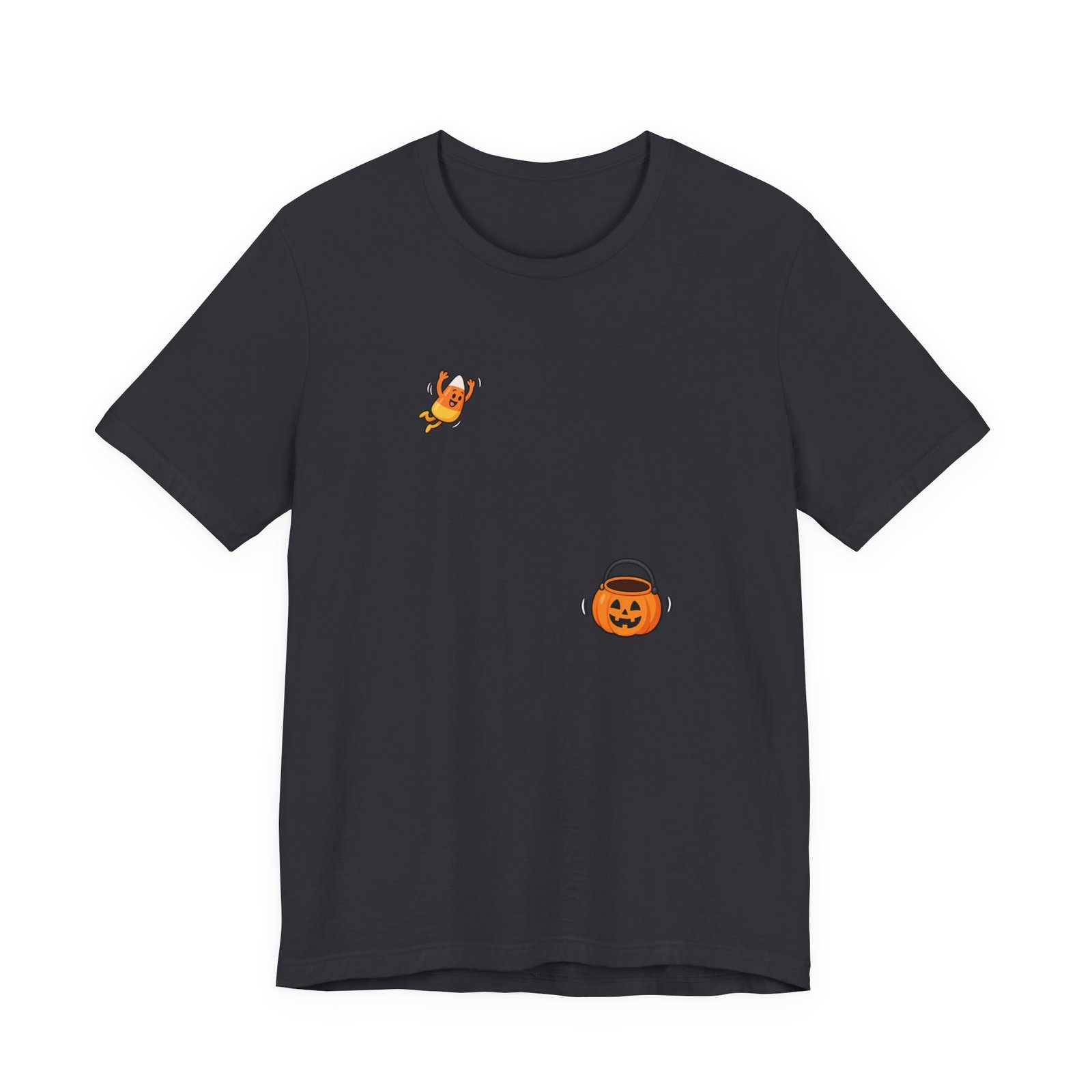 Candy Corn Jumping Into Pumpkin Bucket Halloween Graphic Tee - Image 9