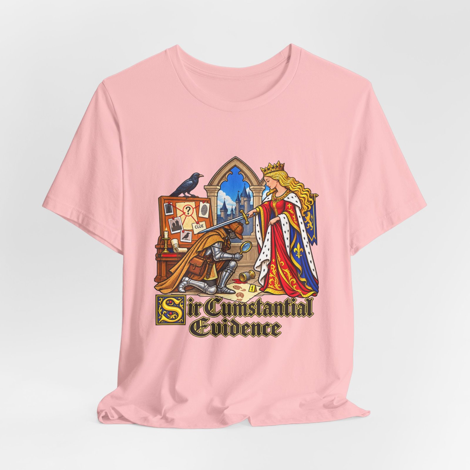 Sir Cumstantial Evidence Medieval Mystery Graphic Tee - Image 44
