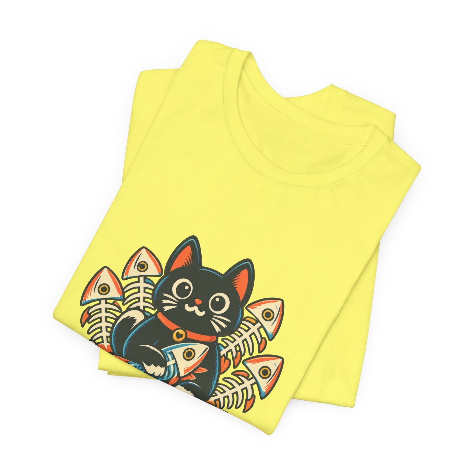 Cute Cat Sardine Fish Crate Cartoon Graphic Tee - Image 19